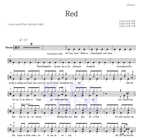 Red (Taylor's Version) Drum Tab by Taylor Swift .